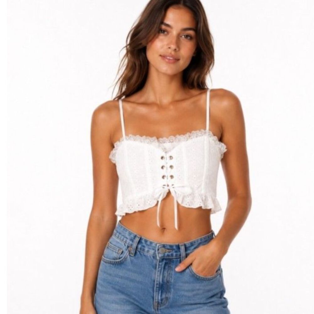 Altar'd State White Lace Eyelet Corset Crop Top